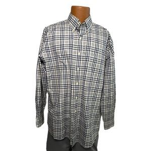 Jos. A. Bank White, Gray, & Navy Plaid Long-sleeve Dress Shirt, Large, Pre-owned